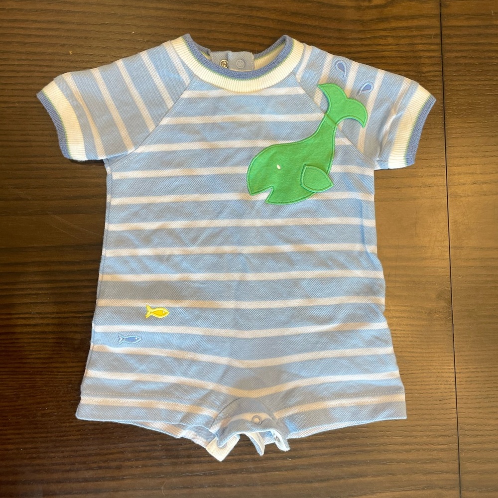 Florence Eiseman striped whale shortall / playsuit baby infant boy 6M